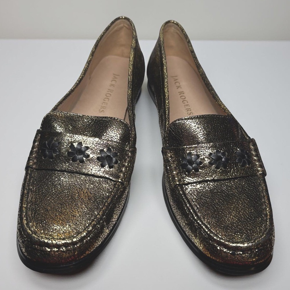 Jack Rogers Remy Loafers Metallic Gold crackle women's size 11 Lk Nw